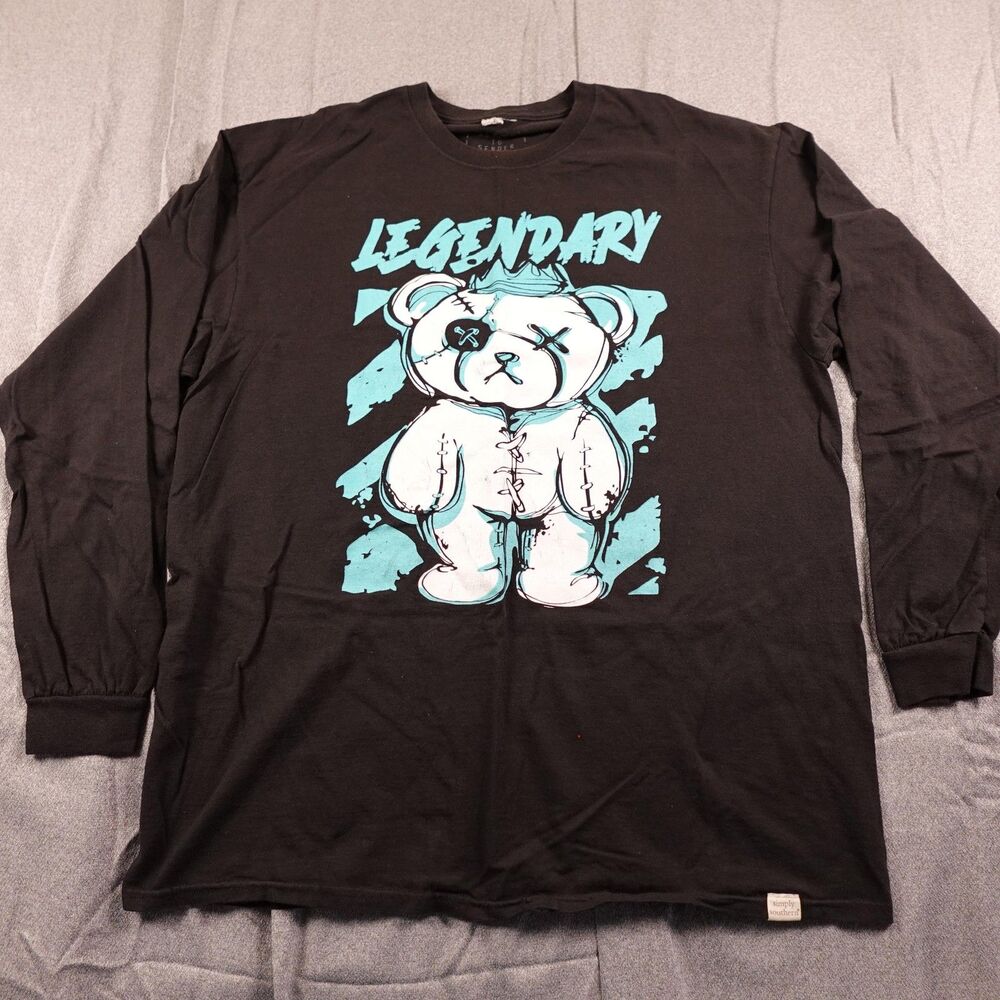 Simply Southern Shirt Mens XL Black Legendary Teddy Bear Graphic Long Sleeve